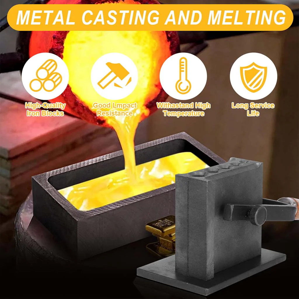 Reversible Wire Plate Ingot Mold with Wooden Handle for Gold, Silver, and Metal Casting